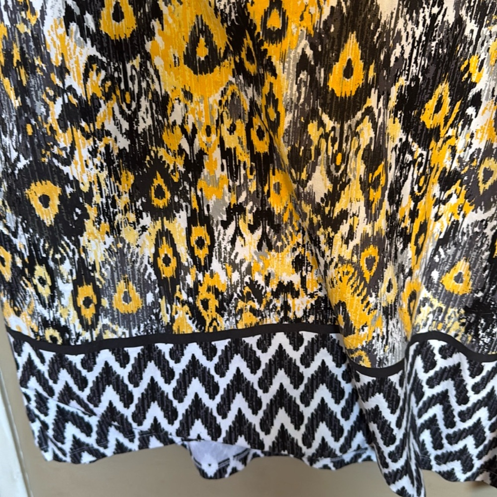 Denim & Co Yellow Black Geometric Ikat Midi Dress Side Slit Knit Petite LP - Picture 11 of 15